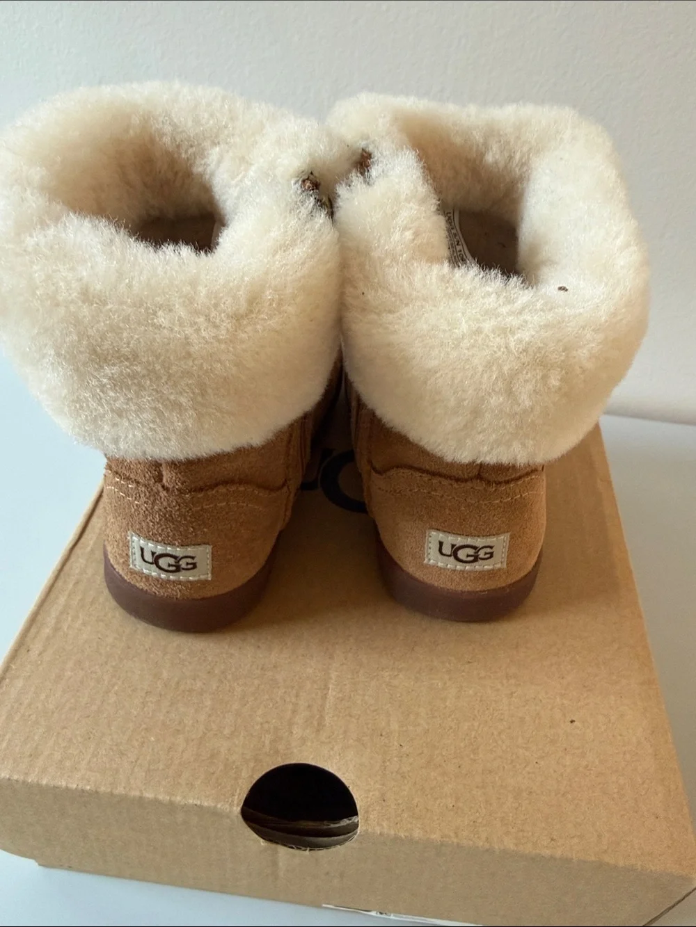 UGG Kids Tan Suede Shearling Cuff Boots